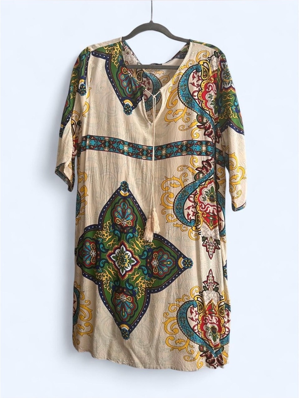 Aranee Bohemian Cream Paisley Tunic Dress